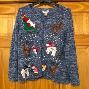 c.j. Banks hand embroidered blue Christmas Sweater